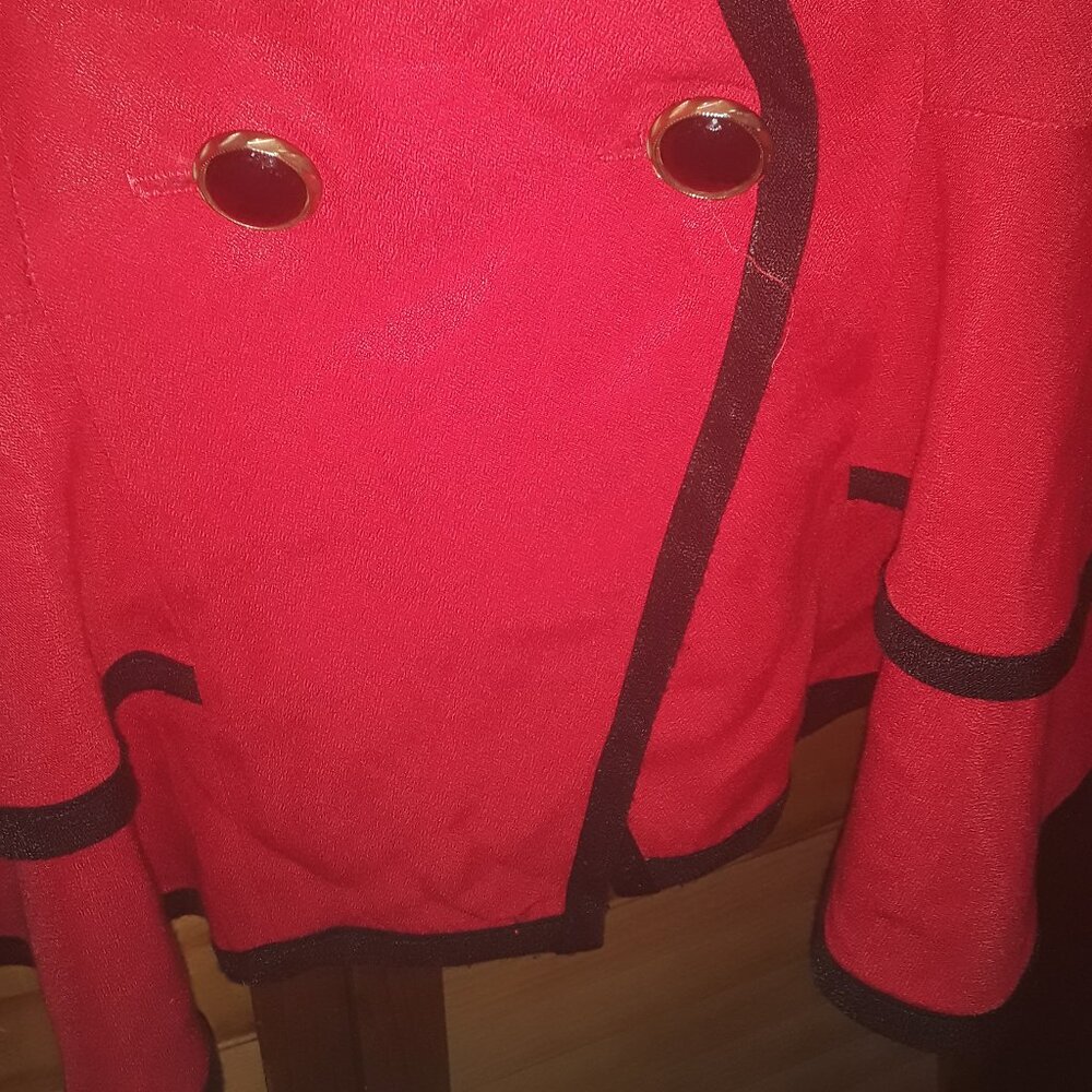 Vintage! Stella SZ SM Red Black Peplum Criss Cross Style Jacket - Picture 3 of 4